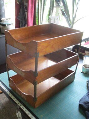 Vintage Oak dove-tailed office letter inbox 3 tiered